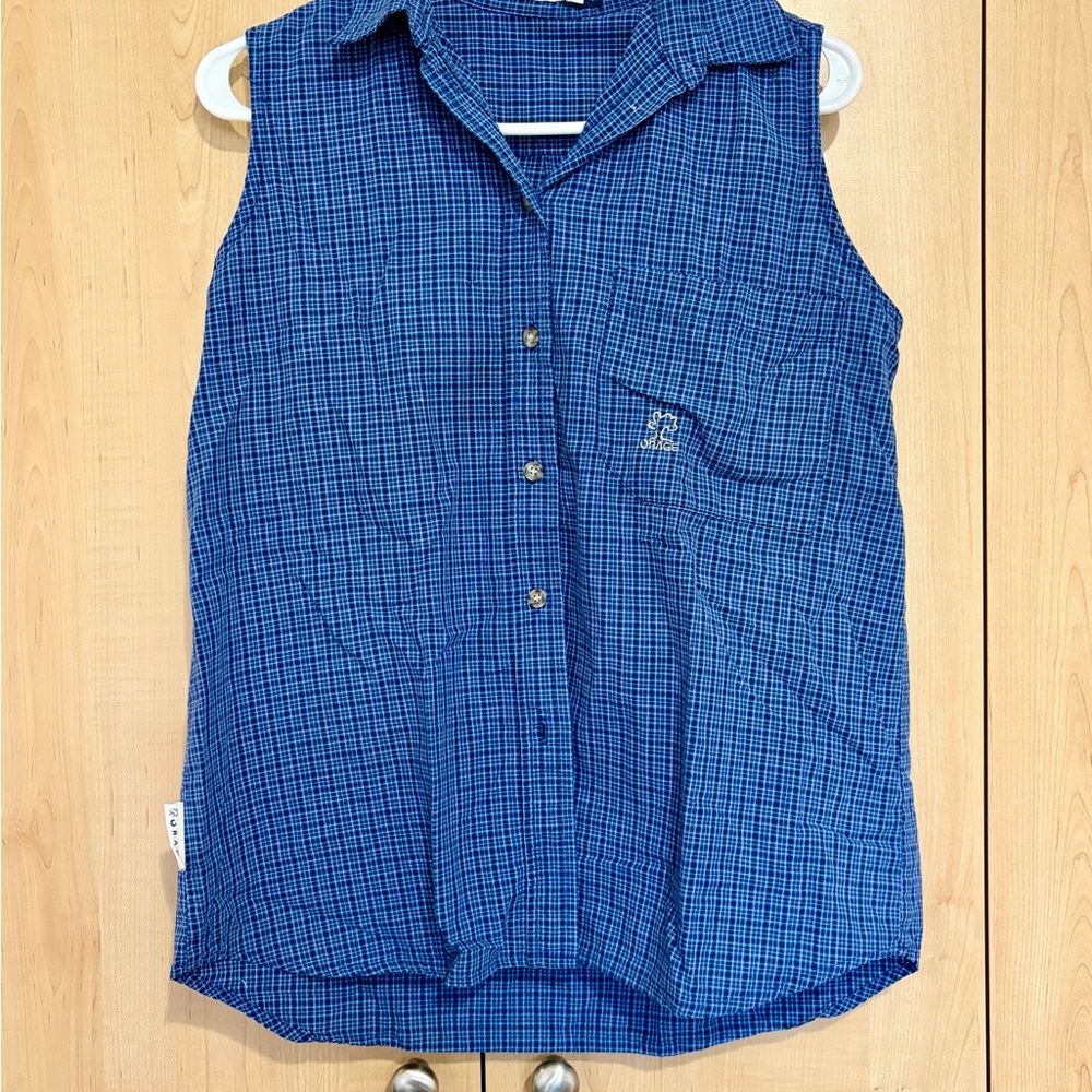 Vintage Checked Sleeveless Button-Up Shirt